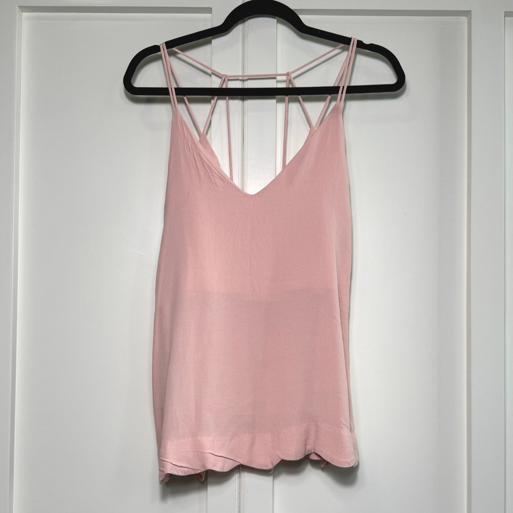 Wishlist Blush Pink Strappy Cage Back V-Neck Camisole Tank Top Scalloped Hem M